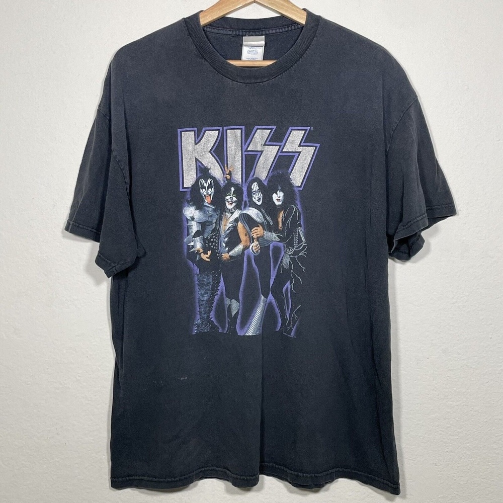 Vintage KISS Black Cotton Graphic 2005 Rock Band Tennessee River T Shirt Size XL